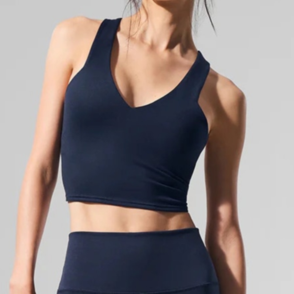 Alo Yoga Airbrush Real Bra Tank Navy Size Large Crop Sports Bra Top Tank NWT